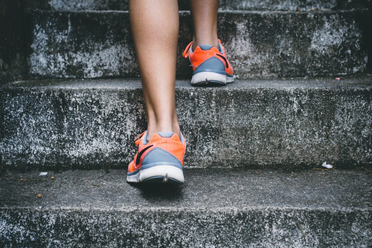 running up steps