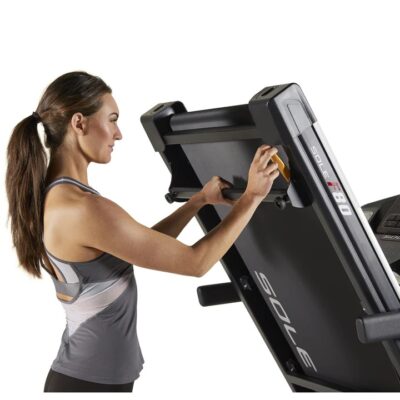 Sole F80 Folding Treadmill Folded Up Close Up